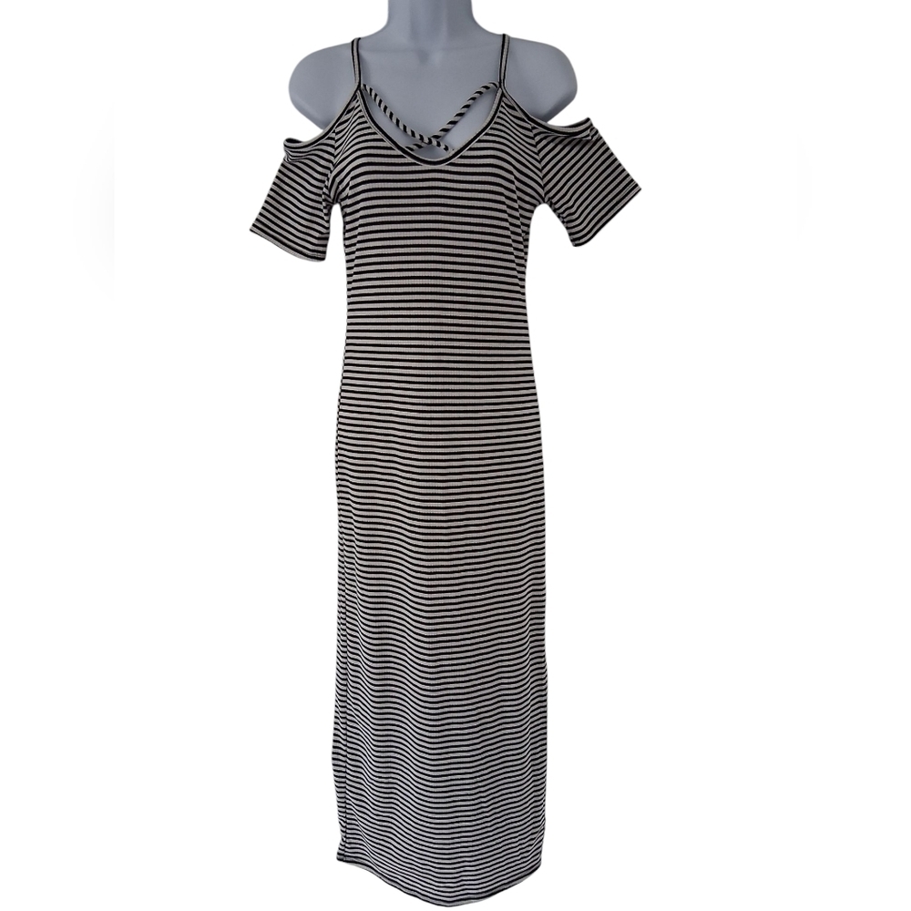 NWT Caution To The Wind/ Striped Cold Shoulder Maxi Dress With Slit/ Size US M